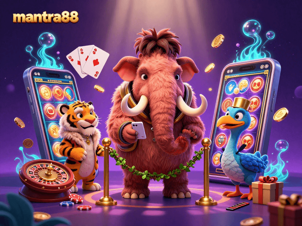 Experience mantra88 with a vibrant casino scene featuring unique characters and immersive gaming elements.