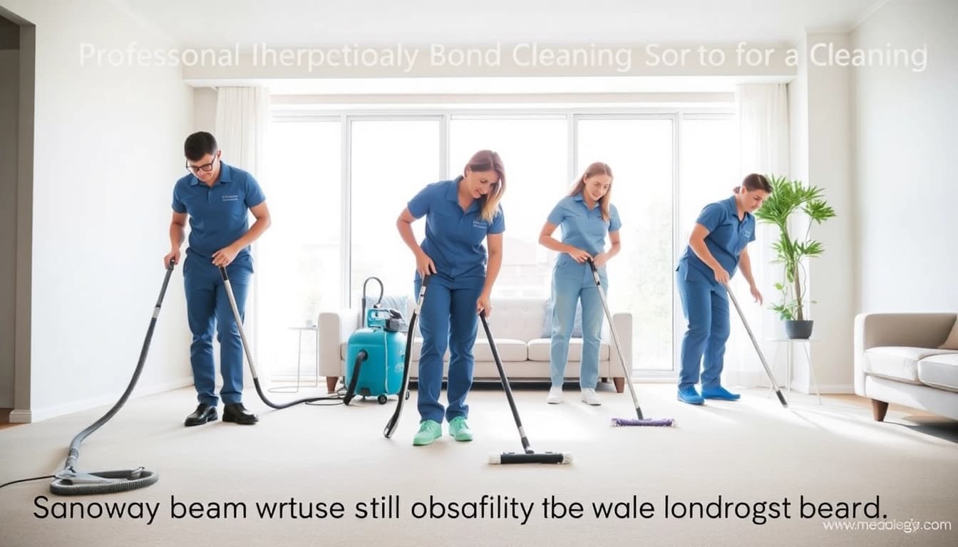 Team performing bond cleaning Logan service in a well-lit apartment.