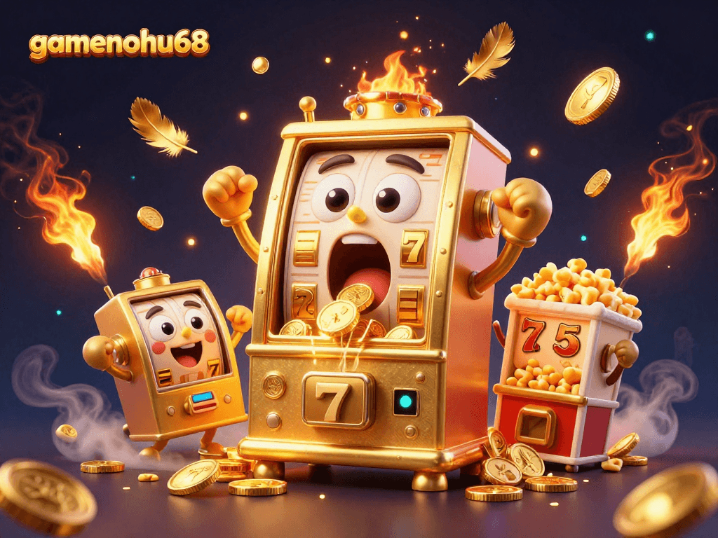 Experience the thrill of spinning reels and winning jackpots with gamenohu68 in this immersive slots illustration.