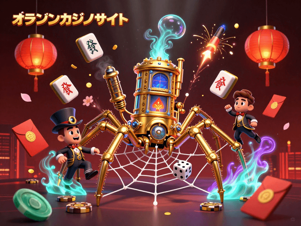 オンラインカジノサイトで楽しまれる華やかな賭博ゲームのシーンを捉えたイラスト。