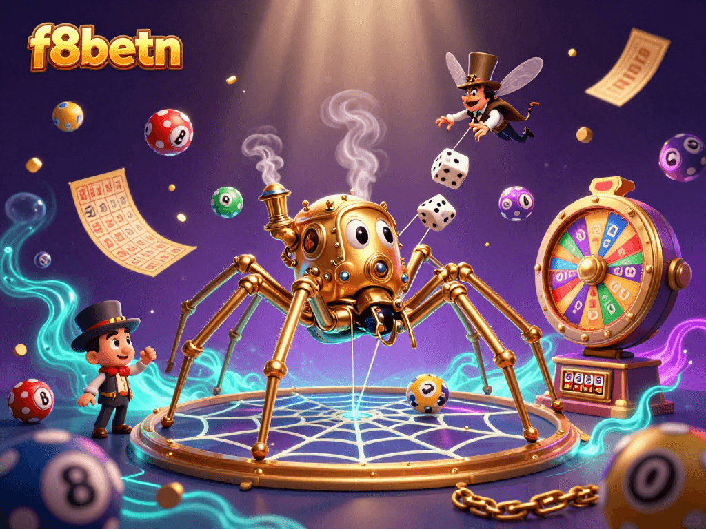 Check out f8betn's exciting gaming scene with vibrant lottery elements and unique characters.