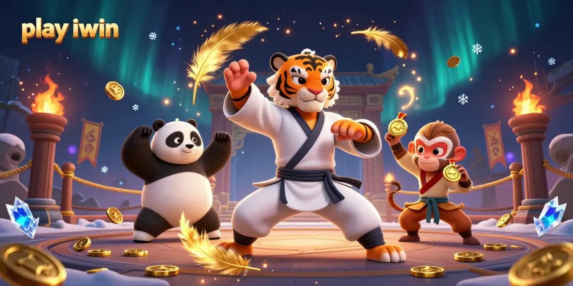 Immerse yourself in the action to play iwin with a kung fu tiger and panda in a dynamic casino scene.