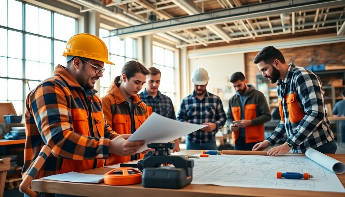 Visualize students at a construction trade school los angeles engaged in collaborative training.
