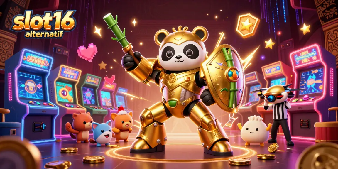Engage with the slot16 alternatif world featuring a mech-suit panda in a vibrant casino scene.