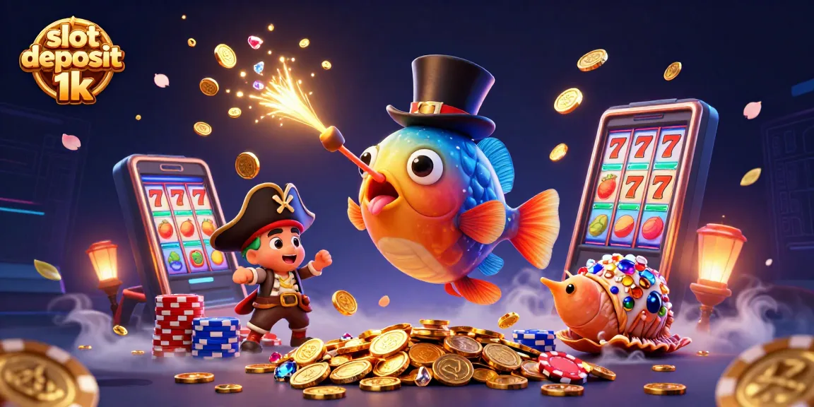 Gambarkan aksi menarik di slot deposit 1k dengan slot mesin dan karakter laut
