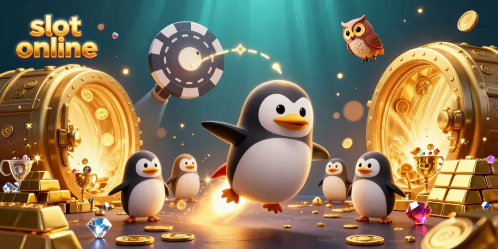 Experience a thrilling adventure with the golden penguin in a slot online journey through a vibrant casino universe.