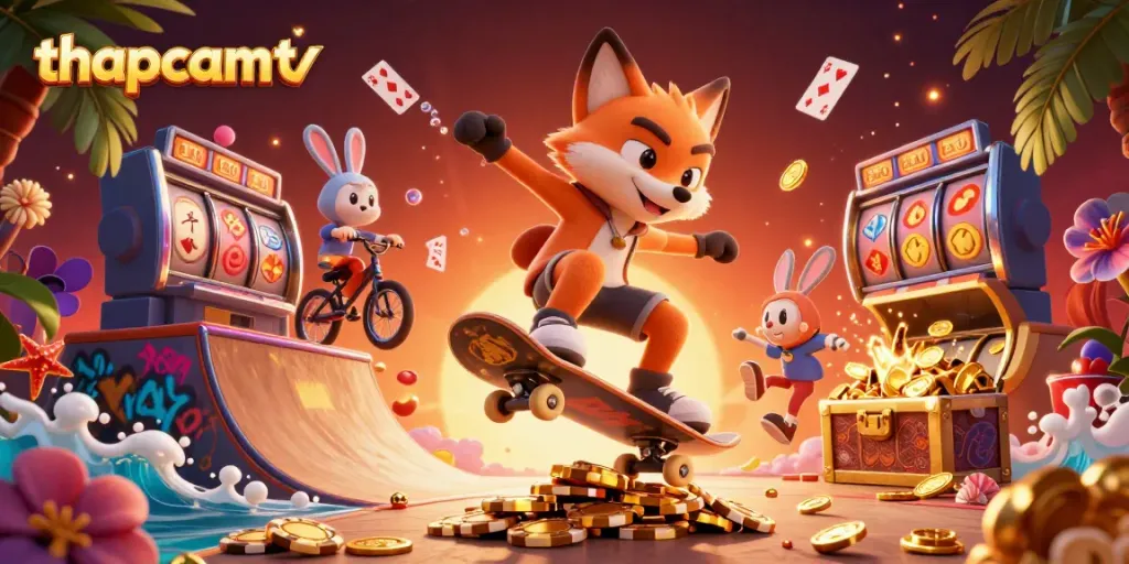 Experience dynamic excitement with thapcamtv's engaging gambling scenes featuring lively 3D characters and casino elements.