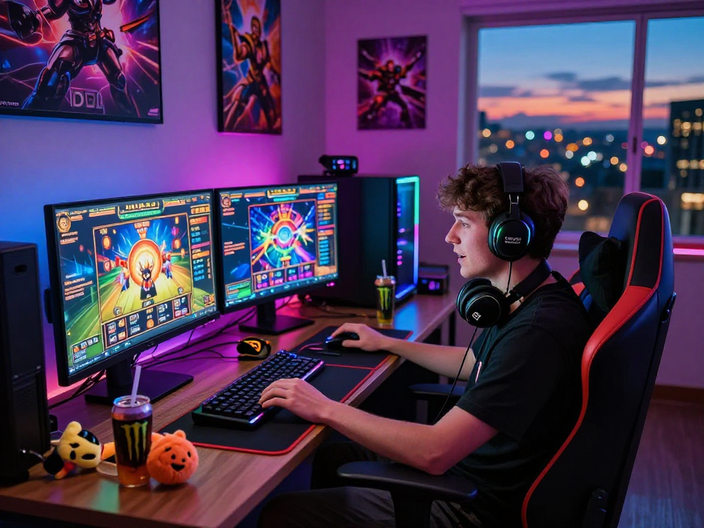 Gamer engaged with https://www.benmillerband.com/ displaying vibrant online gaming and slot options.