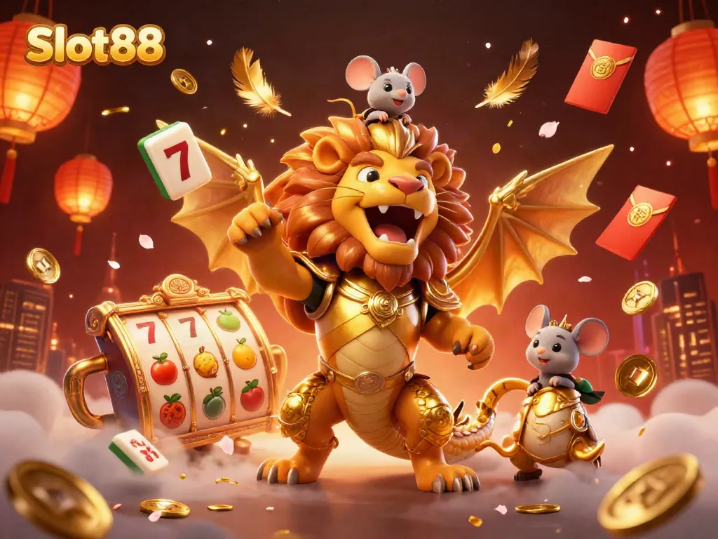 Slot88 menawarkan pengalaman bermain slot yang mengasyikkan dengan karakter kartun dan simbol keberuntungan.