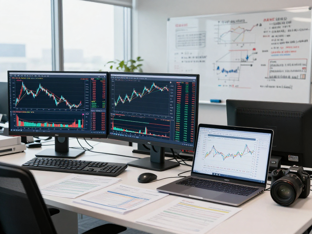 Data analyst using Japan stock historical Kline API for market insights in a modern office.