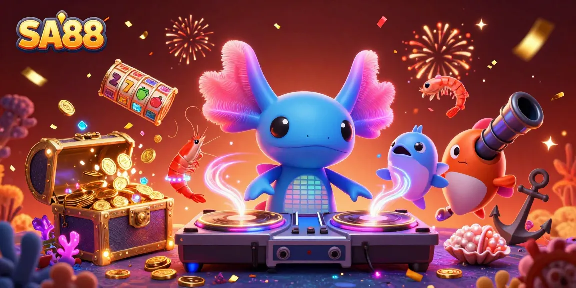 SA88 ignites excitement with vibrant underwater casino themed scene featuring DJ axolotl and treasure