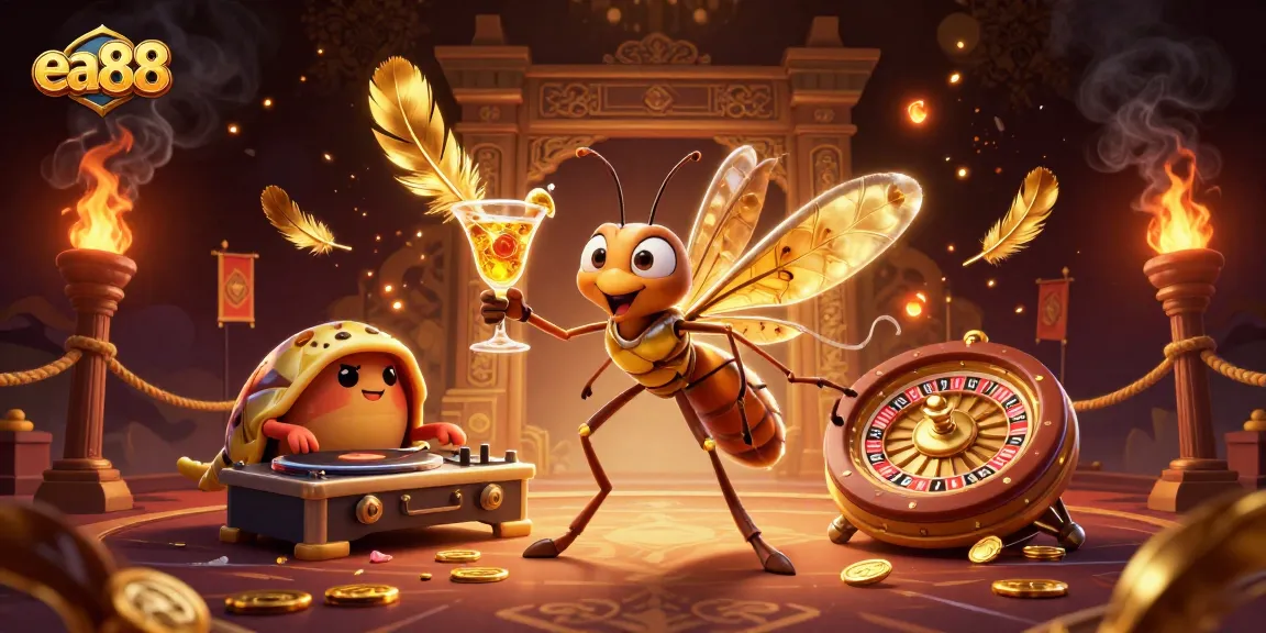 Engage winning strategies with ea88's captivating casino illustration featuring vibrant characters and game elements.