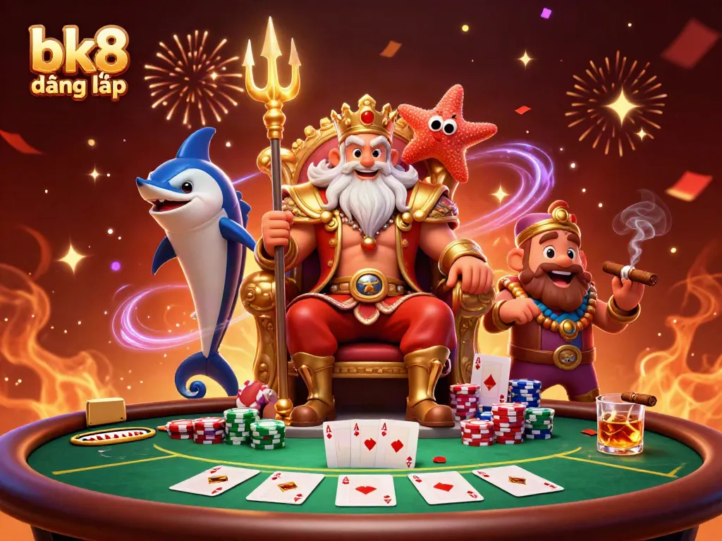 Engage with the vibrant scene featuring bk8 đăng nhập in a dynamic casino atmosphere with poker elements.