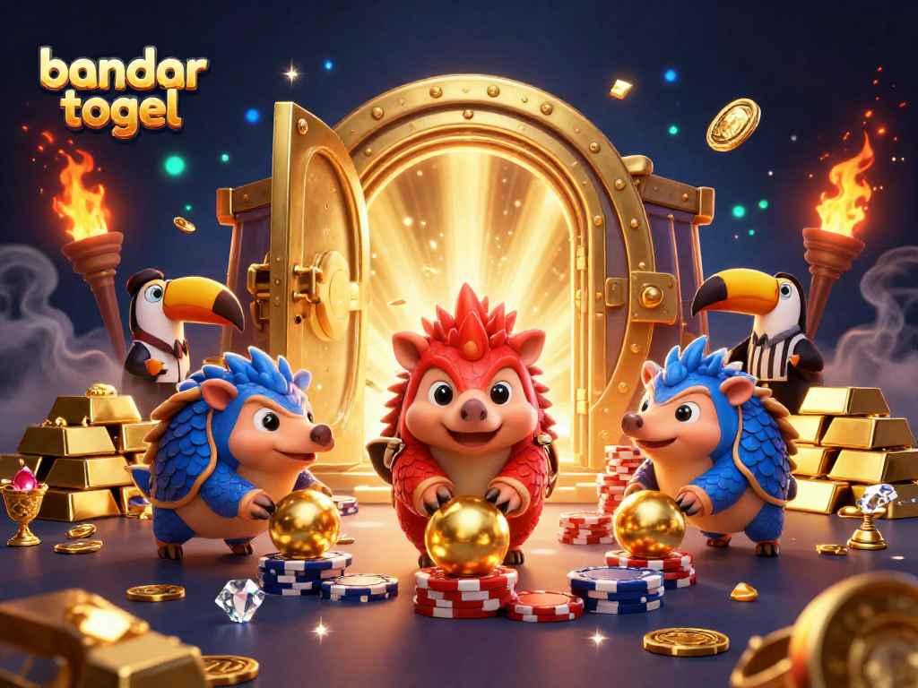 Bermain bandar togel dengan pangolin berarmor, dikelilingi tumpukan chip dan harta karun