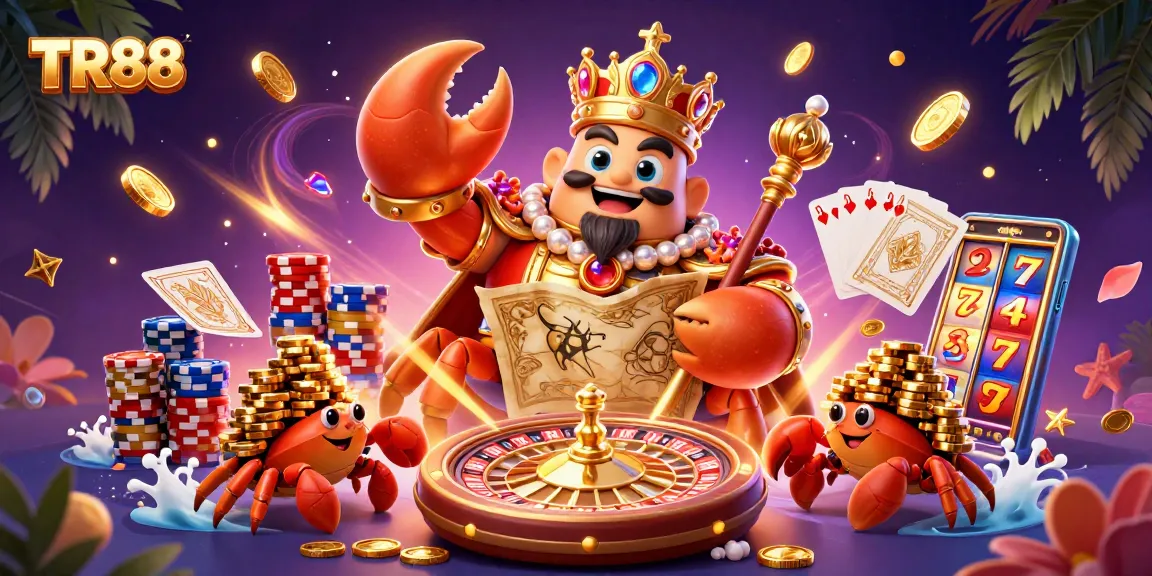 TR88 showcases a golden crab emperor and vibrant casino elements in a thrilling scene.