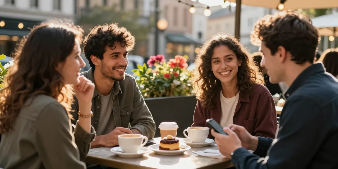 Engaging outdoor dating scene with singles enjoying coffee and conversations.