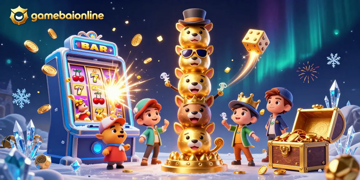 Engage with gamebaiionline featuring a vibrant 3D totem and explosive casino elements.