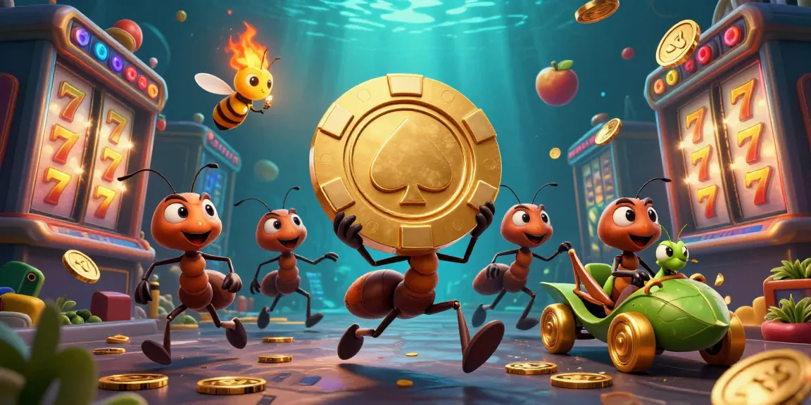 Jai club showcases a thrilling 3D scene of ants on a heist, emphasizing fun gaming adventure.