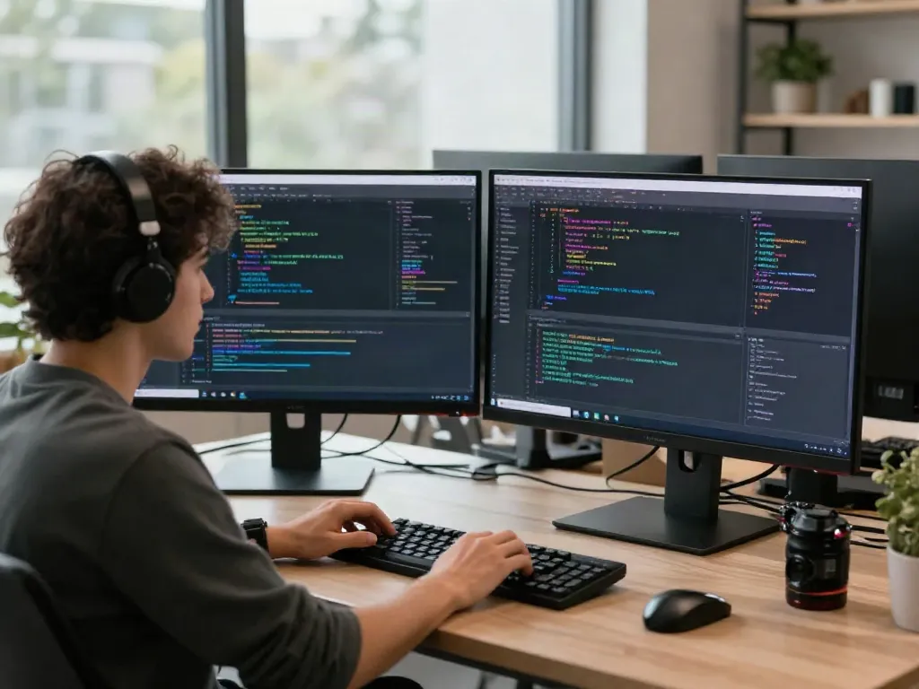 Developer coding at a modern workspace representing the original site theme.