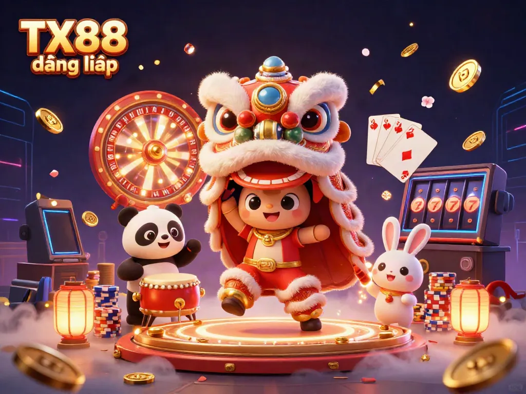 Experience TX88 đăng nhập with vibrant casino elements in a festive celebration scene.