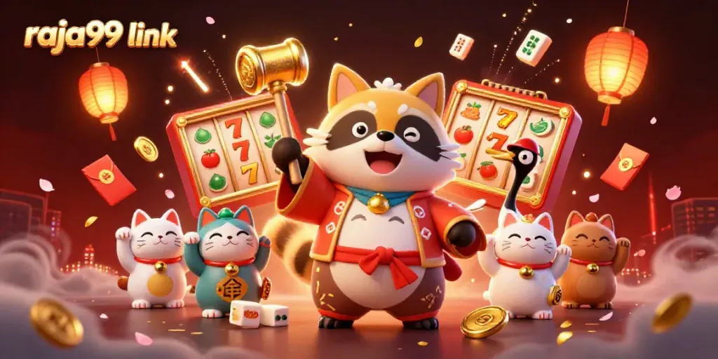Engage in winning with the vibrant raja99 link showcasing joyful characters and slot elements.