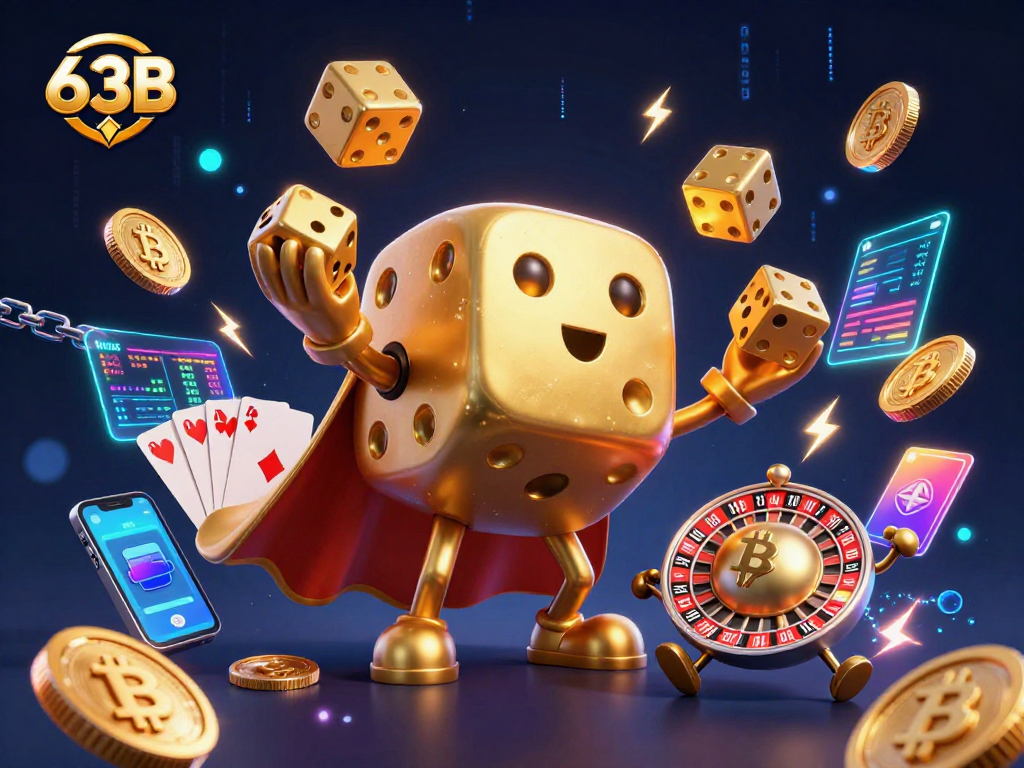 Aposte no 63B e sinta a emoção dos jogos de cassino com uma impressionante cena de dados e moedas digitais.