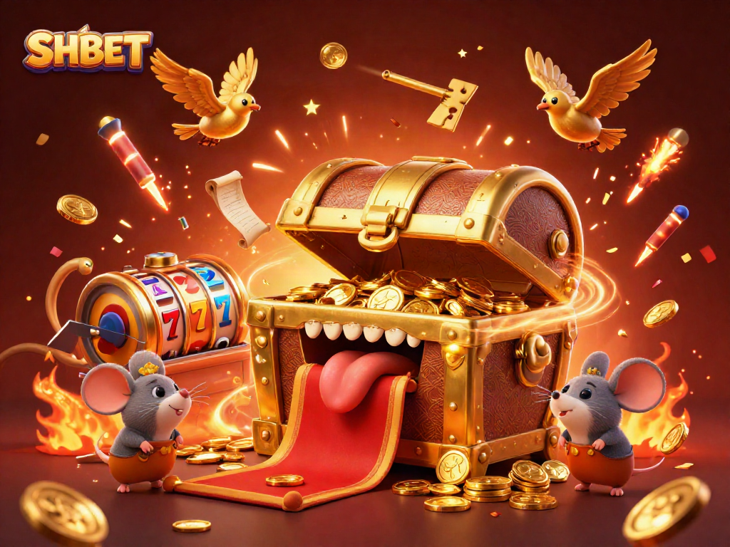 Spin the SHBET reels and win golden treasures in this vibrant casino illustration.