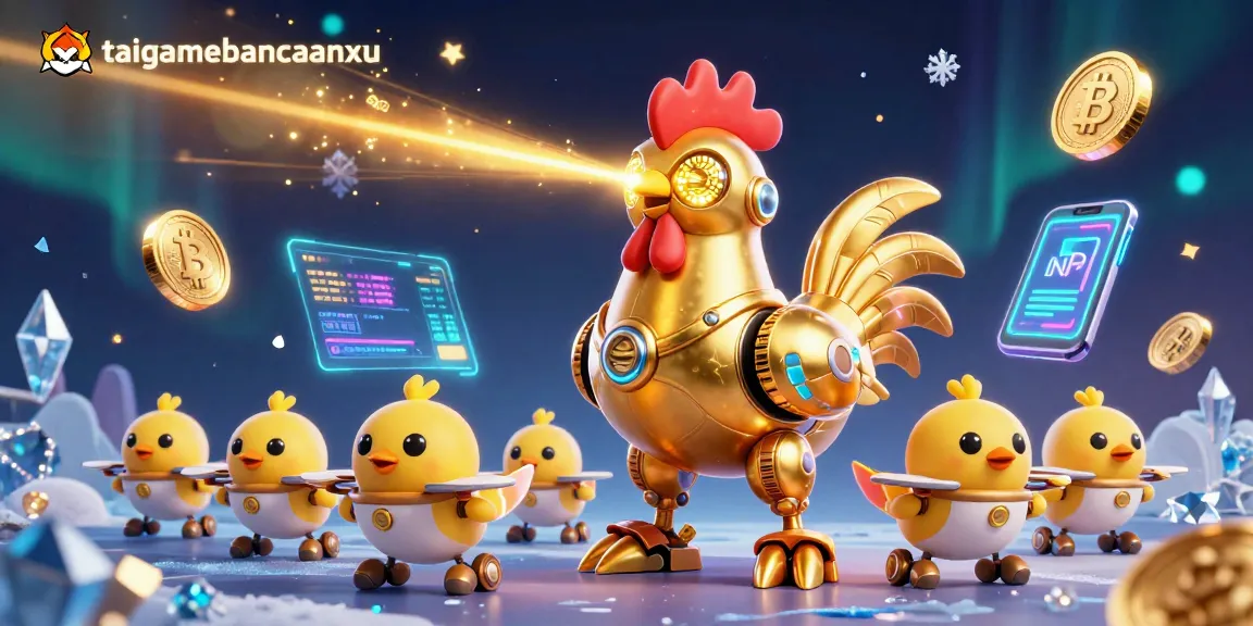 Engage with taigamebancaanxu's thrilling casino adventure with golden rooster robot and crypto coins.