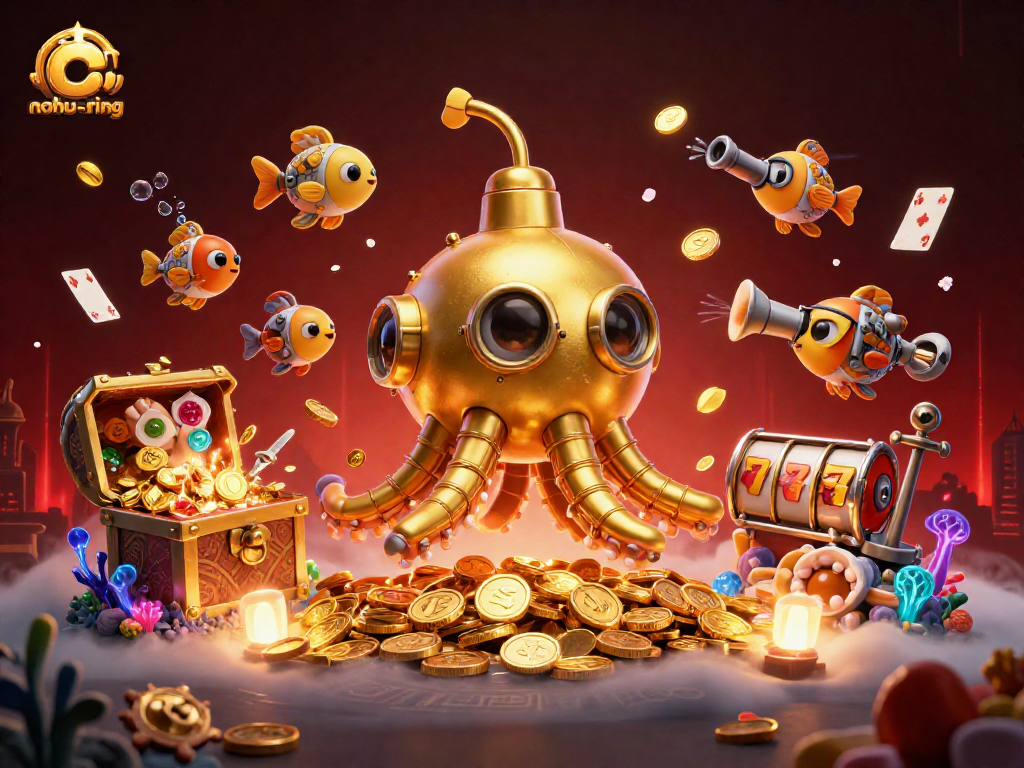 Join the adventure with nohu-ring as the golden kraken submarine surfaces through coins, revealing thrilling slots!