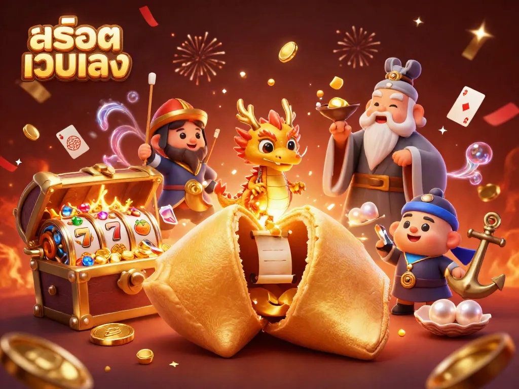 ภาพ 3D ของสล็อตเว็บตรงที่มีขนมโชคดีและมังกรน้อยในบรรยากาศคาสิโน