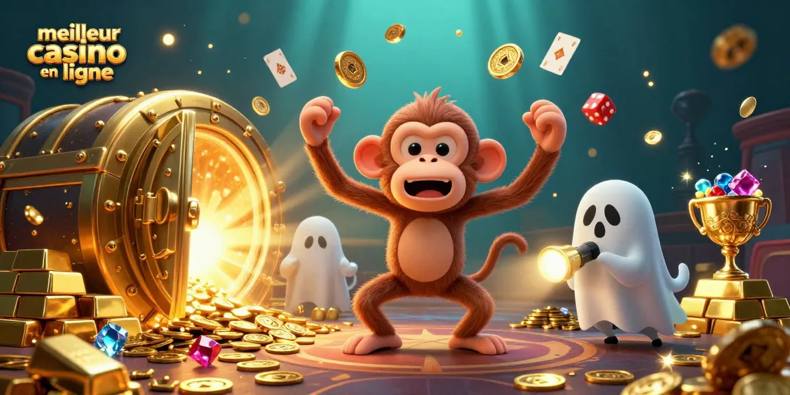 Jouer au meilleur casino en ligne avec un singe poltergeist et un chiot chasseur de fantômes dans un casino hanté.