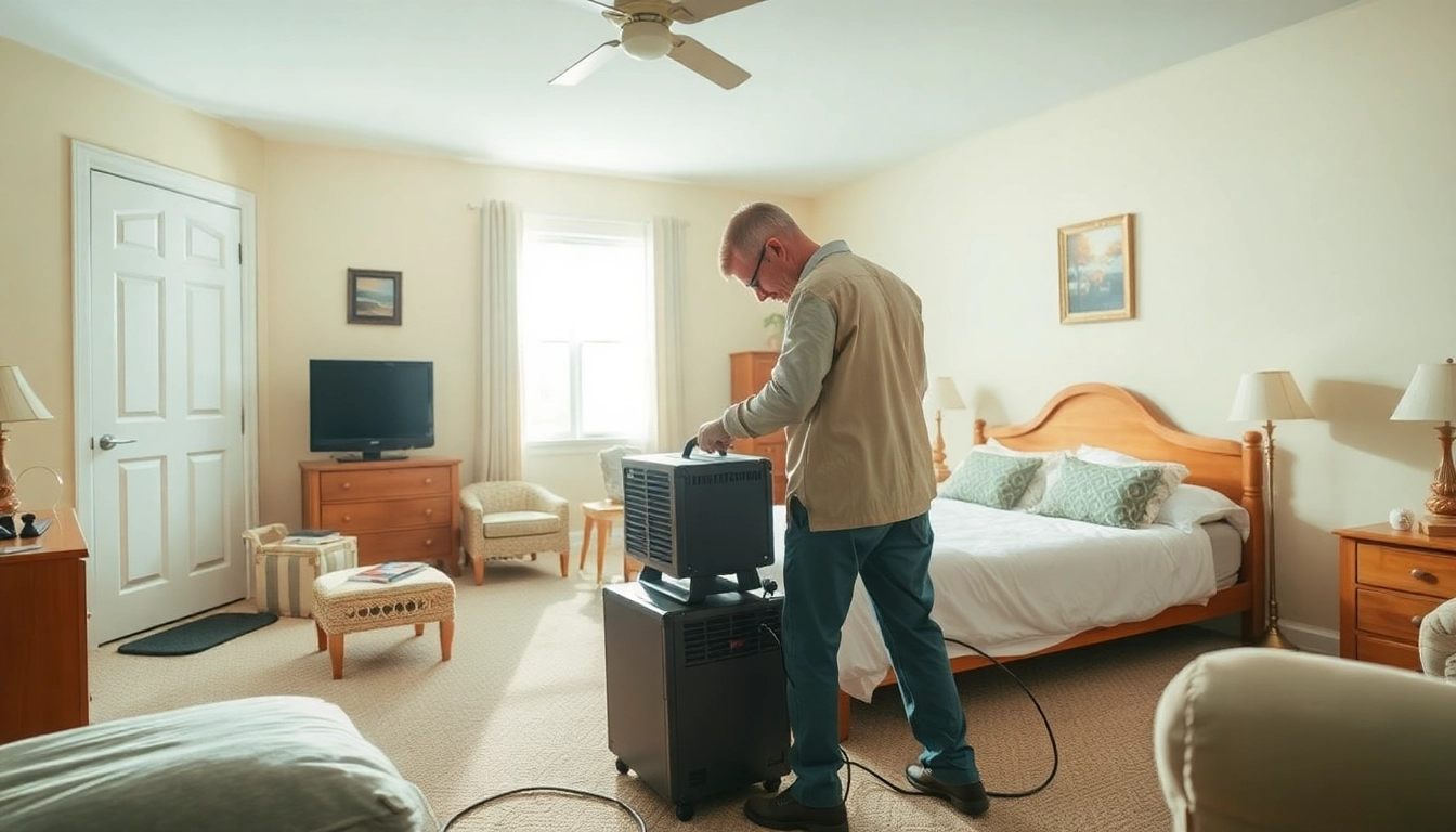 Demonstrating effective bed bug heat treatment in a technician-led bedroom setting.