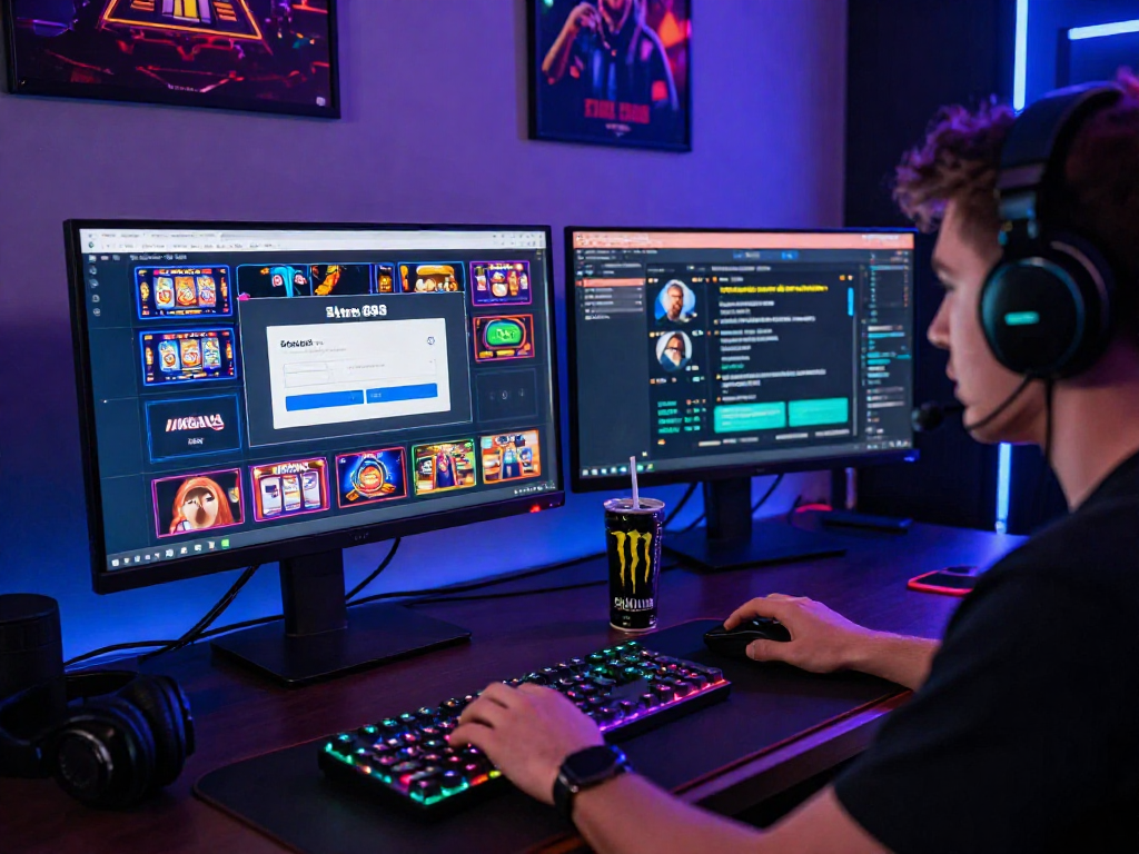 Active user engaging with situs888 login on a modern gaming setup.