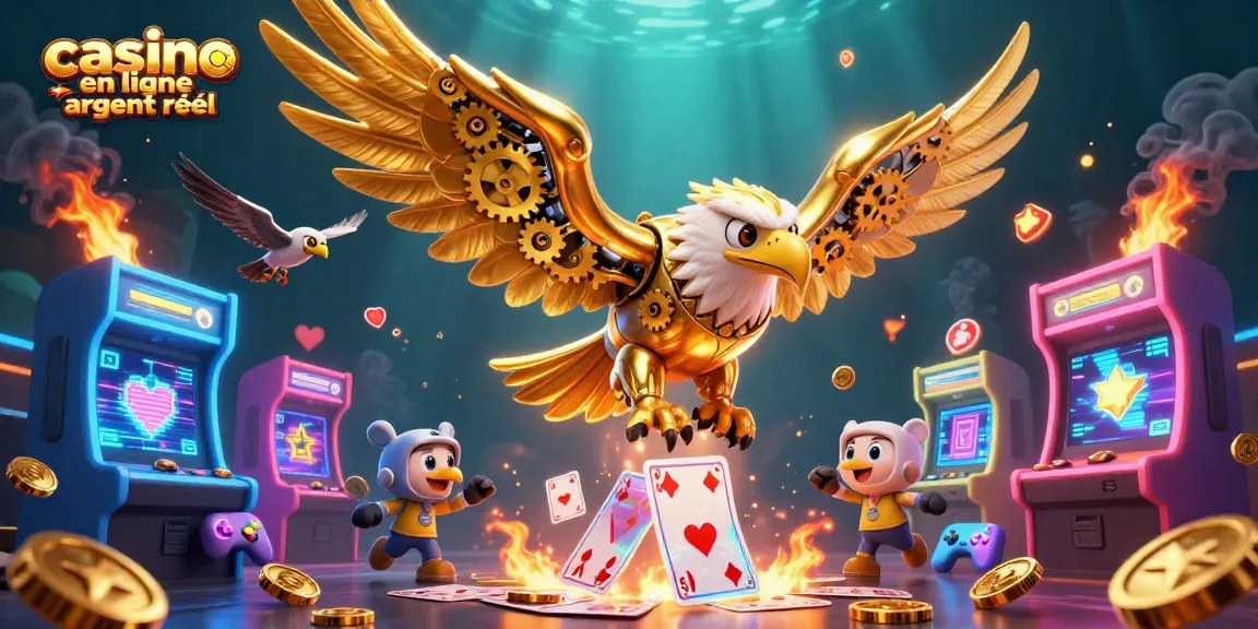 Jouez au casino en ligne argent réel avec un aigle doré cybernétique et des machines à sous colorées