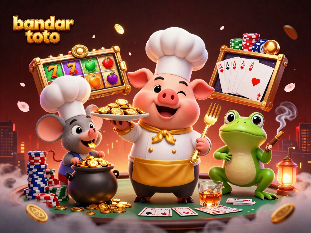Experience thrilling wins at bandar toto with vibrant slot reels and engaging casino characters.