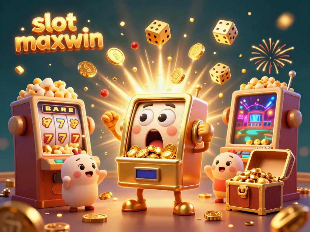 Experience the thrill of slot maxwin with a golden slot machine cheering as it hits a jackpot.