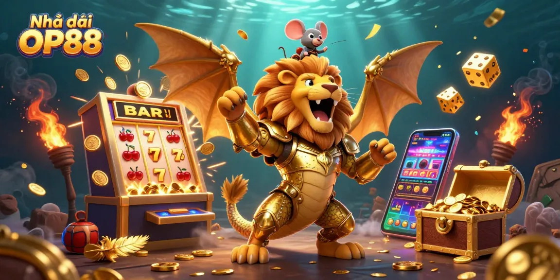 Experience thrilling gameplay at Nhà cái OP88 with a vibrant slot machine explosion and dynamic casino elements.