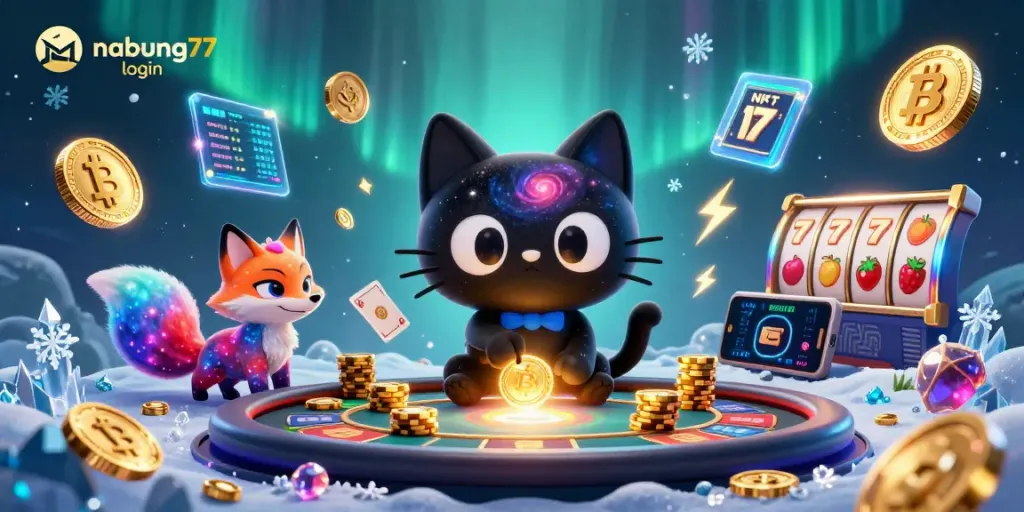 Engage with nabung77 login in a vibrant cosmic casino realm filled with slot games, crypto elements, and more.