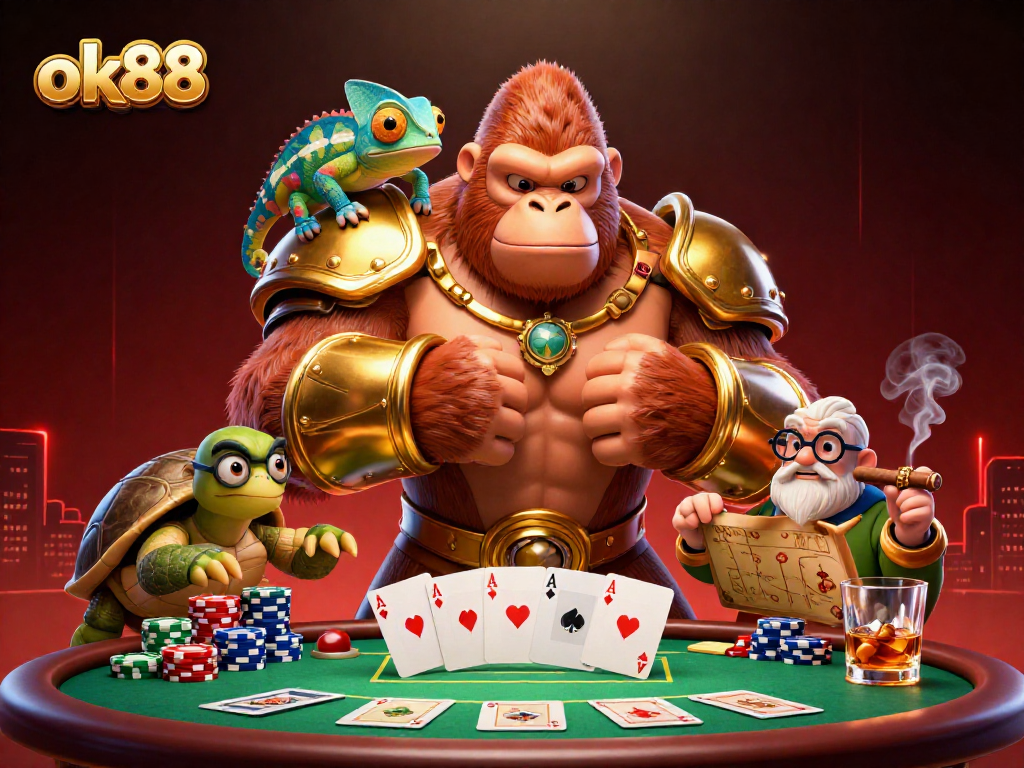 Experience epic wins at ok88 with a dynamic casino scene featuring a gorilla king and friends.