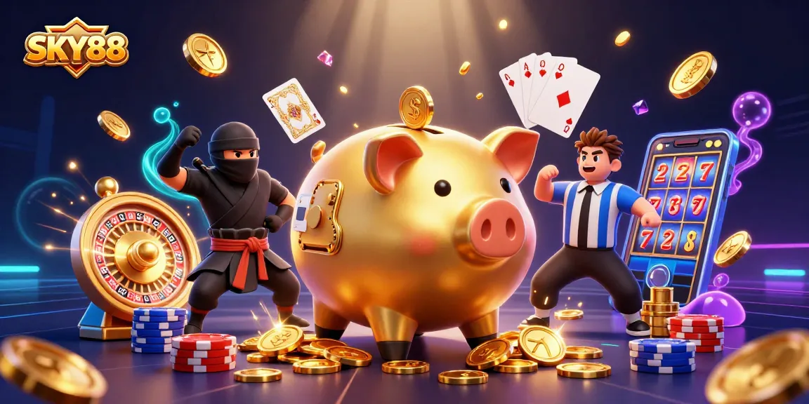 Engage with exciting gameplay at SKY88 featuring vibrant 3D casino elements and lively characters.