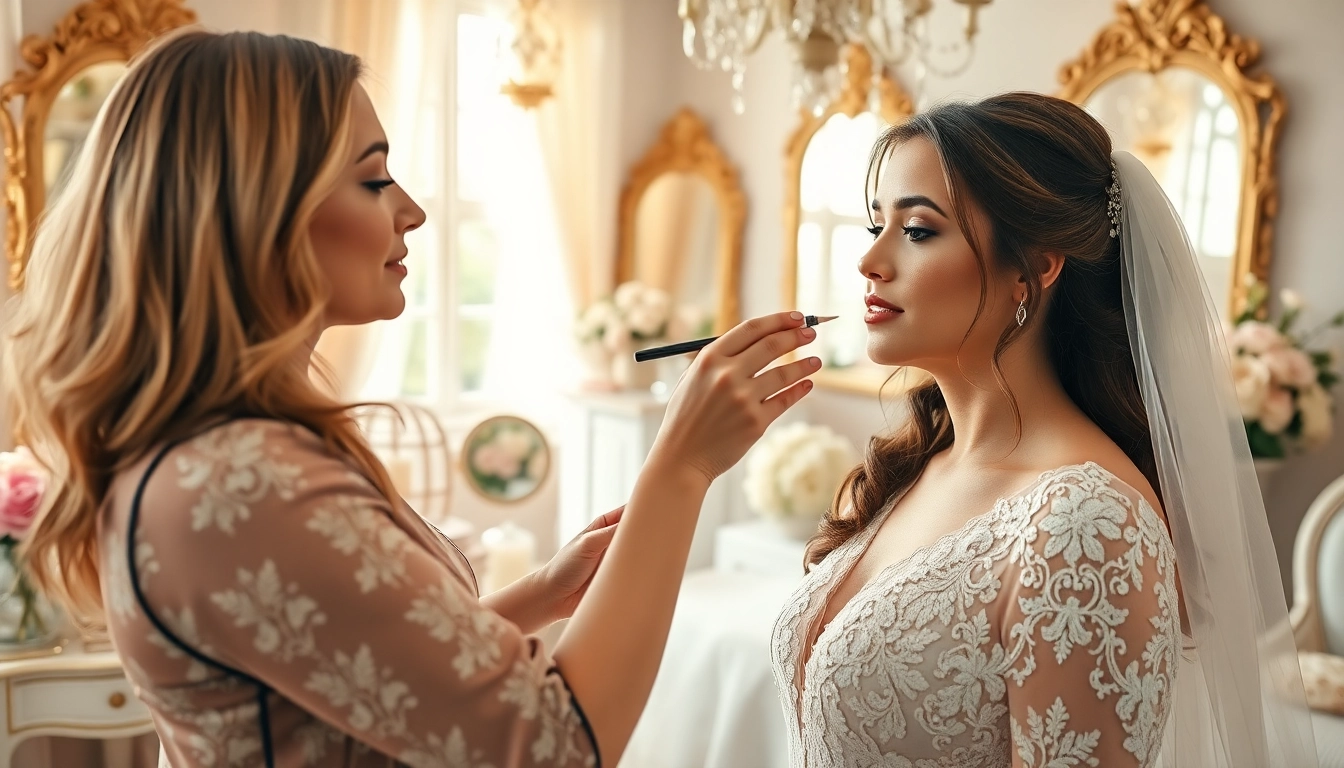 Dallas bridal glam team enhances a bride's beauty with expert makeup application.