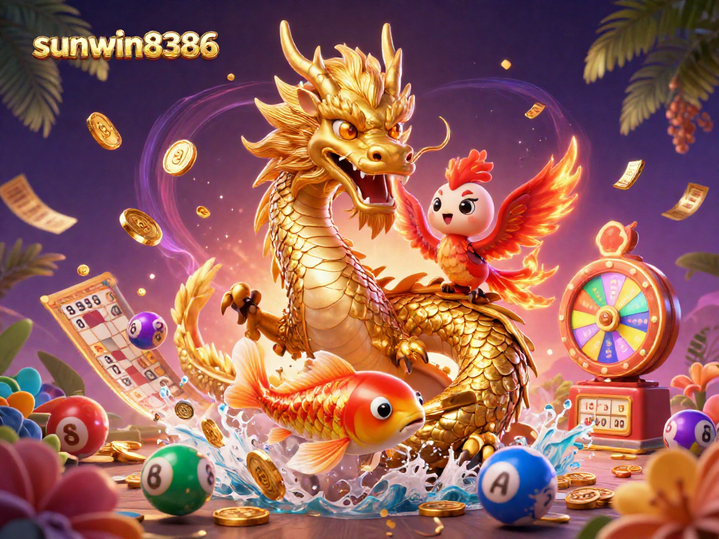 Engage with sunwin8386 while enjoying vibrant gaming elements and mythical characters in a dynamic casino scene.