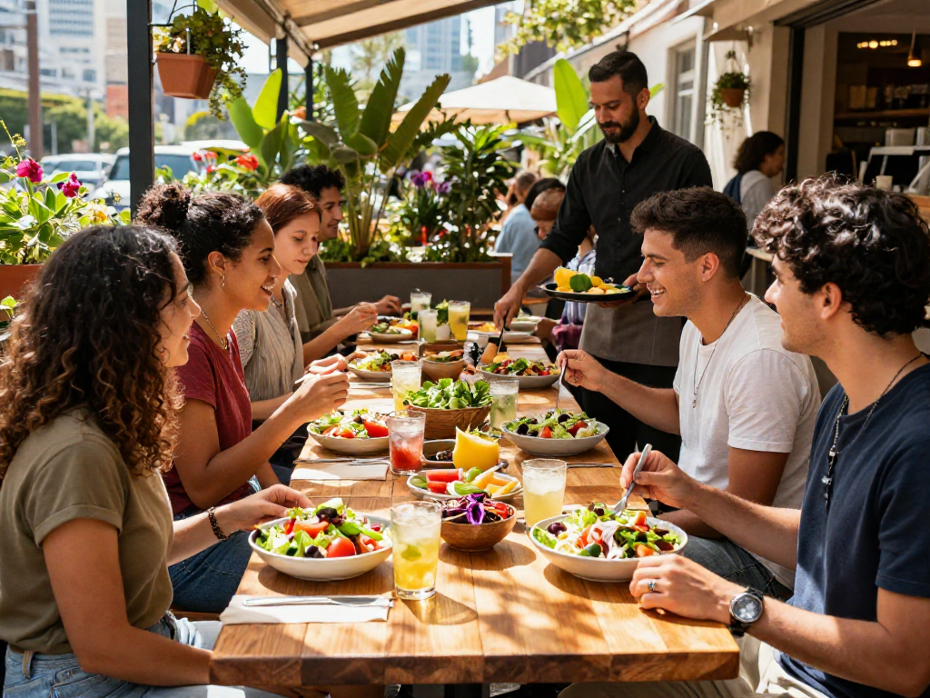 Best ensalada mixta near me shared among friends in a lively outdoor dining setting.