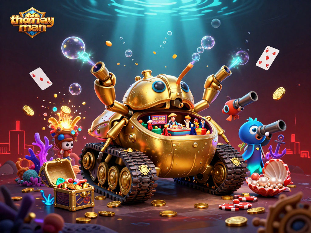 Engage with the thomayman casino experience through an energetic 3D scene packed with vibrant game elements.