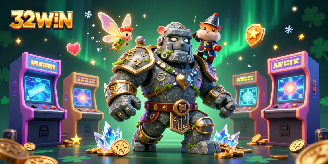 Engage with exciting 32WIN gaming adventures featuring an ancient golem and enchanted fairy.