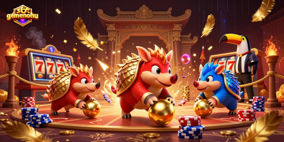 Experience thrilling gaming action with slotgamenohu's vibrant rivalry between red and blue pangolins.