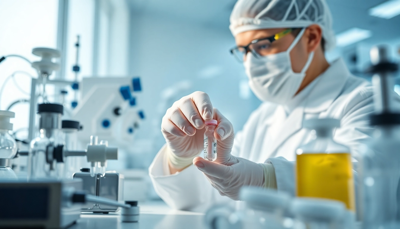 Inspecting ion peptide samples in a modern lab with advanced equipment.