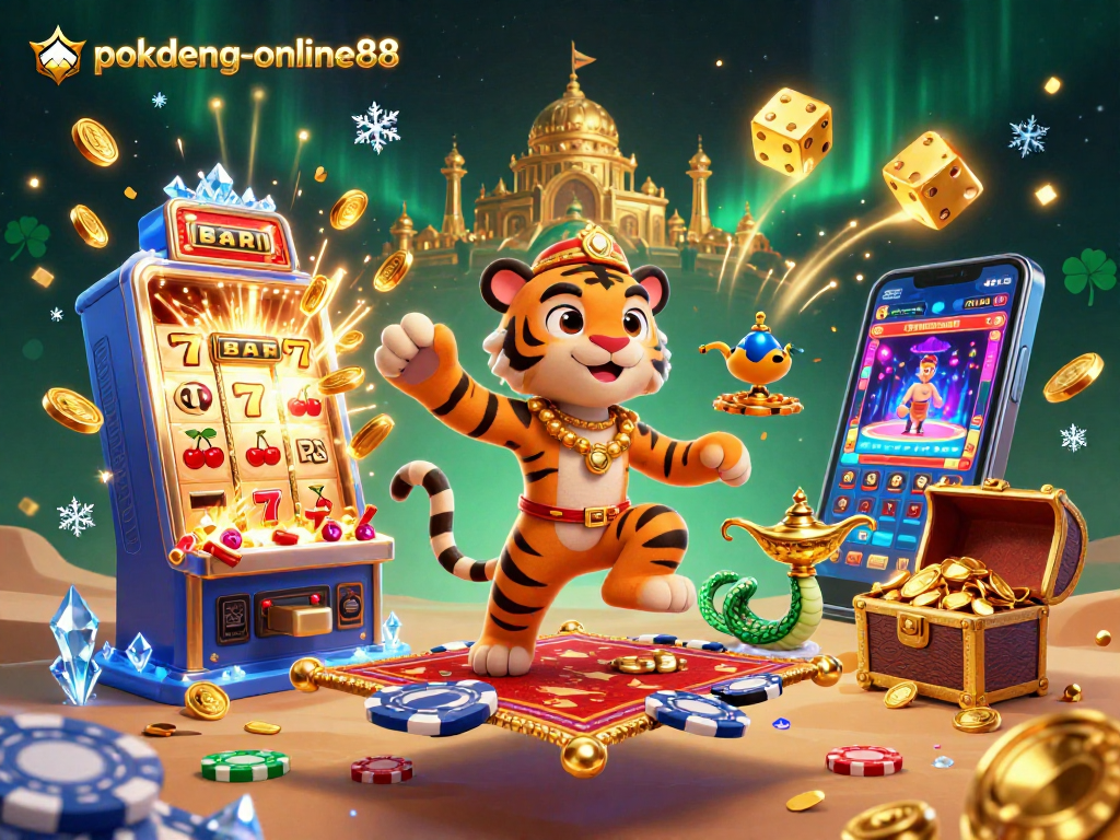 Experience vibrant fun with pokdeng-online88 as the tiger sultan and genie snake embark on a jackpot quest!