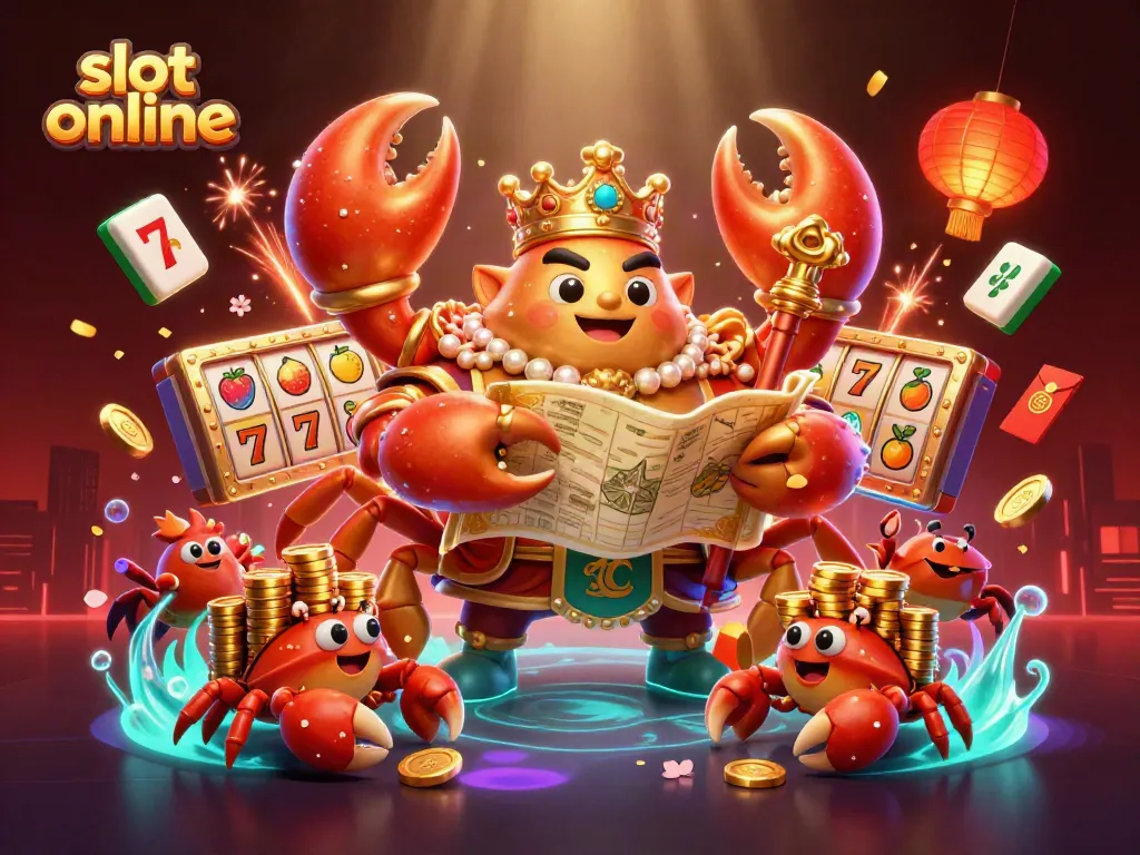 Play exciting slot online games with a vibrant casino-themed illustration featuring gold elements.