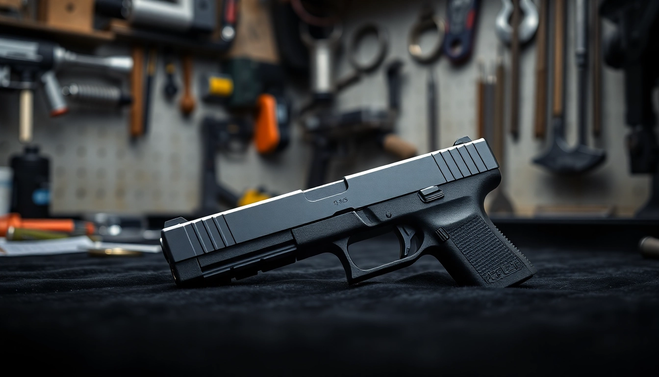 Showcasing the glock 48 mos slide highlighting its design and features in a professional setting.